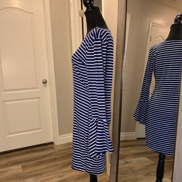 Charlotte Russe | Blue Striped Flair Sleeve Dress - Picture 3 of 8